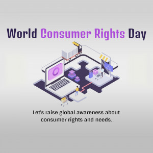 Illustration depicting digital devices and a person interacting with them, representing World Consumer Rights Day.