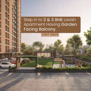 Modern apartment building with garden and playground