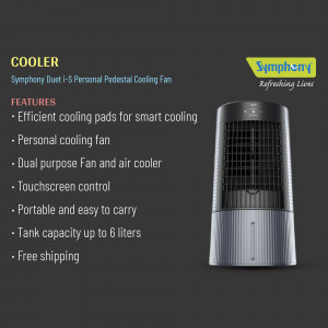 Symphony Duet i-S Personal Pedestal Cooling Fan - Grey and Black