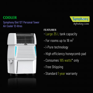 Symphony Diet 12T Personal Tower Air Cooler - 12 Litres