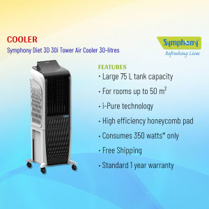 Symphony Diet 3D 30i Tower Air Cooler 30-litres - White and Blue