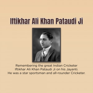 Black and white portrait of Iftikhar Ali Khan Pataudi Ji, a renowned Indian cricketer.