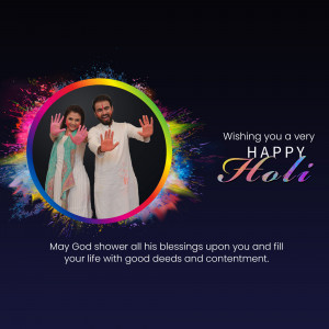 Couple celebrating Holi with colorful splashes and blessings