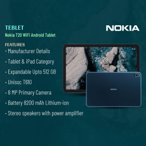 Nokia T20 Tablet with features listed