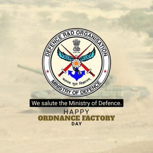Logo of Defence R&D Organisation with text 'Happy Ordnance Day'