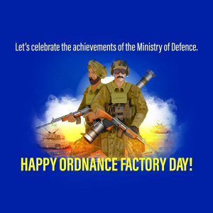 Illustration of Indian soldiers celebrating Ordnance Factory Day