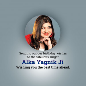 Portrait of Alka Yagnik with birthday greetings
