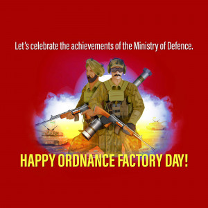 Illustration of Indian soldiers celebrating Ordnance Factory Day