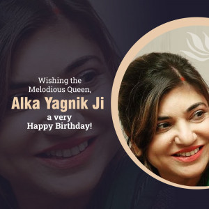 Portrait of Alka Yagnik with birthday wishes