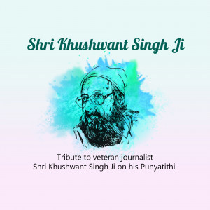 Portrait of Shri Khushwant Singh Ji with watercolor background