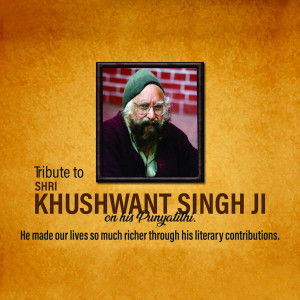 Portrait of Khushwant Singh with tribute text