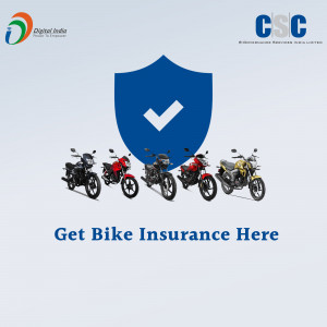 Image promoting bike insurance services offered through CSC Digital India, featuring motorcycles and a shield with a checkmark.