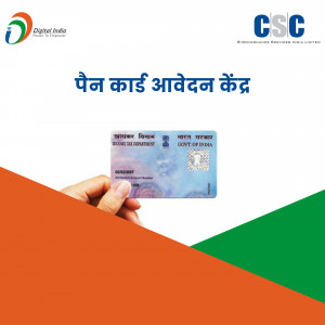 Image of a hand holding a PAN card with CSC branding