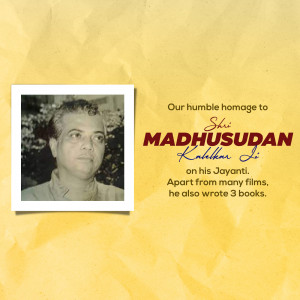 Portrait of Madhusudan Kabelkar Ji with a tribute message