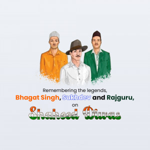 Illustration of Bhagat Singh, Sukhdev, and Rajguru on Shaheed Diwas