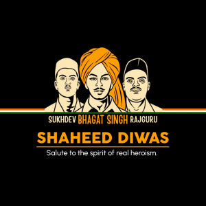 Image depicting Sukhdev, Bhagat Singh, and Rajguru with the text 'Shaheed Diwas'
