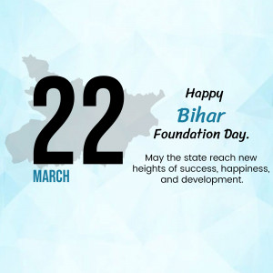 Bihar Foundation Day celebration graphic with the number 22 and a map of Bihar.