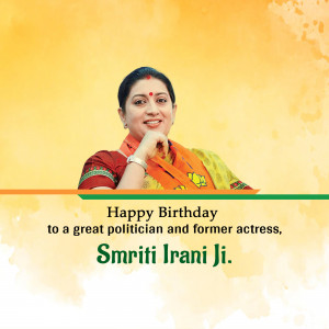 Portrait of Smriti Irani with birthday greetings