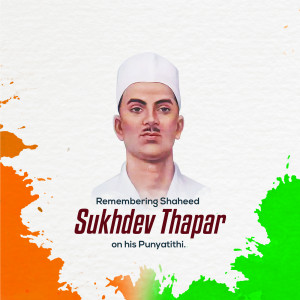 Portrait of Sukhdev Thapar with Indian flag colors