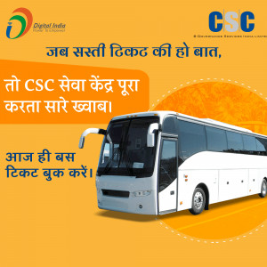 Image of a bus with CSC branding promoting bus ticket booking services.