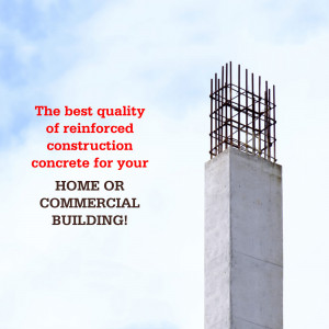 Reinforced concrete pillar with rebar, advertising construction services