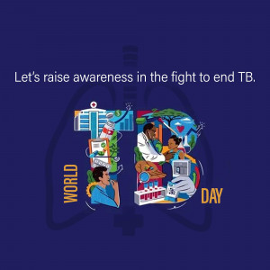 Illustration depicting the fight against Tuberculosis with medical professionals, research, and a global representation within the shape of the letters 'TB'.