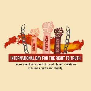 Image depicting raised fists breaking chains with text promoting the International Day for the Right to Truth.