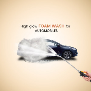 Dark blue car being washed with foam cannon