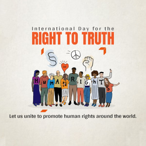 Illustration depicting diverse people forming the words 'Human Rights' with a message about the right to truth.