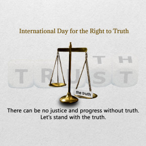 Scales of justice with the words 'Trust' and 'The Truth' representing the International Day for the Right to Truth.