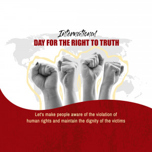 Image promoting International Day for the Right to Truth with raised fists and a world map.