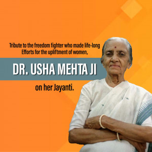 Portrait of Dr. Usha Mehta Ji with tribute text