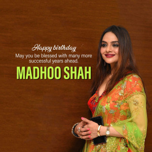 Portrait of Madhoo Shah with a birthday greeting
