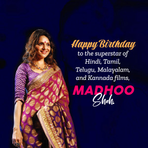 Madhuri Dixit in a saree with a birthday greeting