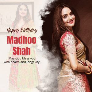 Portrait of Madhoo Shah with birthday wishes