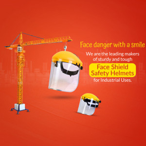 Yellow and clear face shield safety helmet with a construction crane in the background