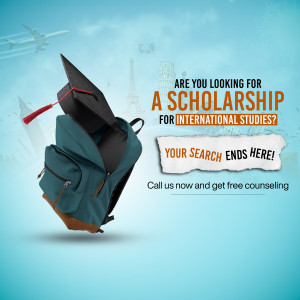 Image depicting a backpack with a graduation cap and international landmarks, promoting scholarship opportunities.