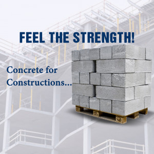 Stack of concrete blocks on a pallet with construction background