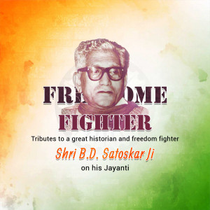 Portrait of Shri B.D. Satoskar with Indian flag background