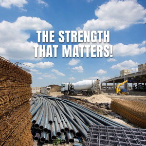 Construction site with concrete mixer and building materials