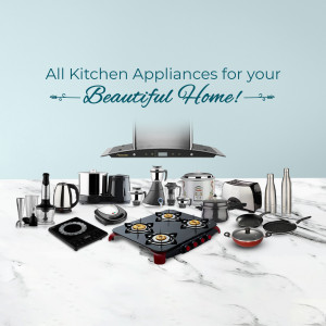 Assortment of kitchen appliances on a marble surface
