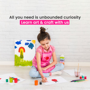 Young girl painting and doing art and craft at home