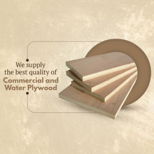 Stack of commercial and water plywood with text 'We supply the best quality'