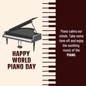 Illustration of a grand piano with piano keys and text celebrating World Piano Day.