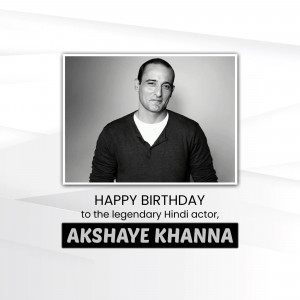 Black and white portrait of Akshaye Khanna with birthday greetings