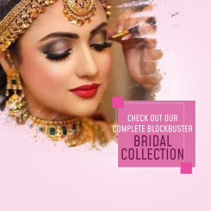 Close-up of a bride getting her makeup done with gold jewelry