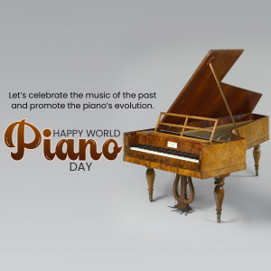 Vintage grand piano with text celebrating World Piano Day
