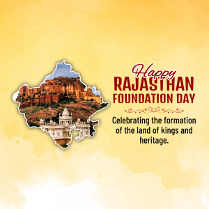 Rajasthan Foundation Day celebration with map and historical monuments