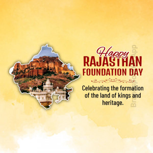 Rajasthan Foundation Day celebration with map and historical monuments