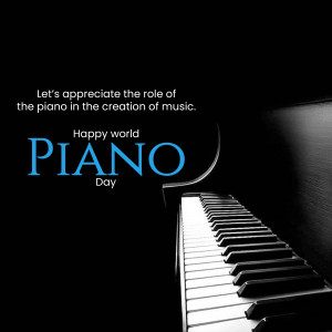 Close-up of a piano keyboard with the text 'Happy World Piano Day'